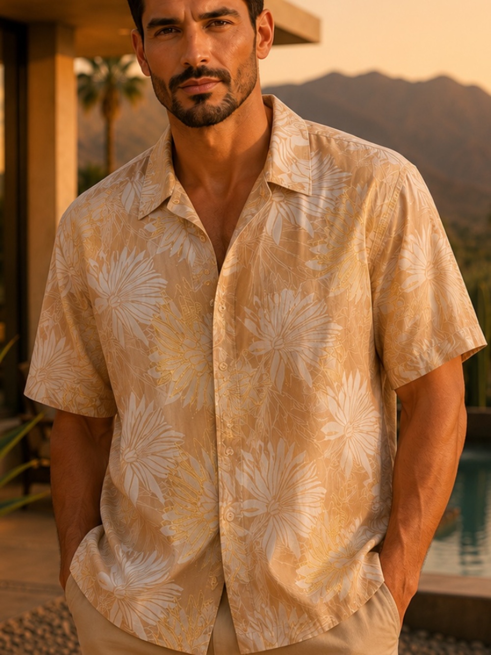 Fullcircle XL Beige Floral Embroidered Cotton Shirt